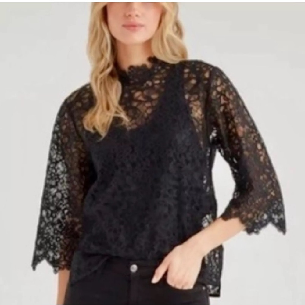 7 for All Mankind black lace blouse xs